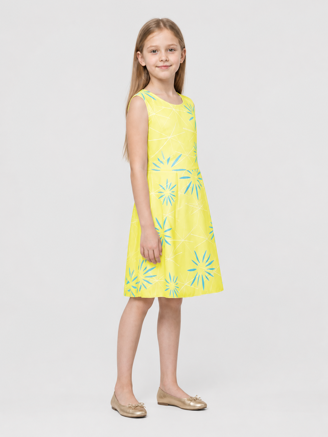 Joy cosplay dress from Inside Out 2, yellow and blue side view