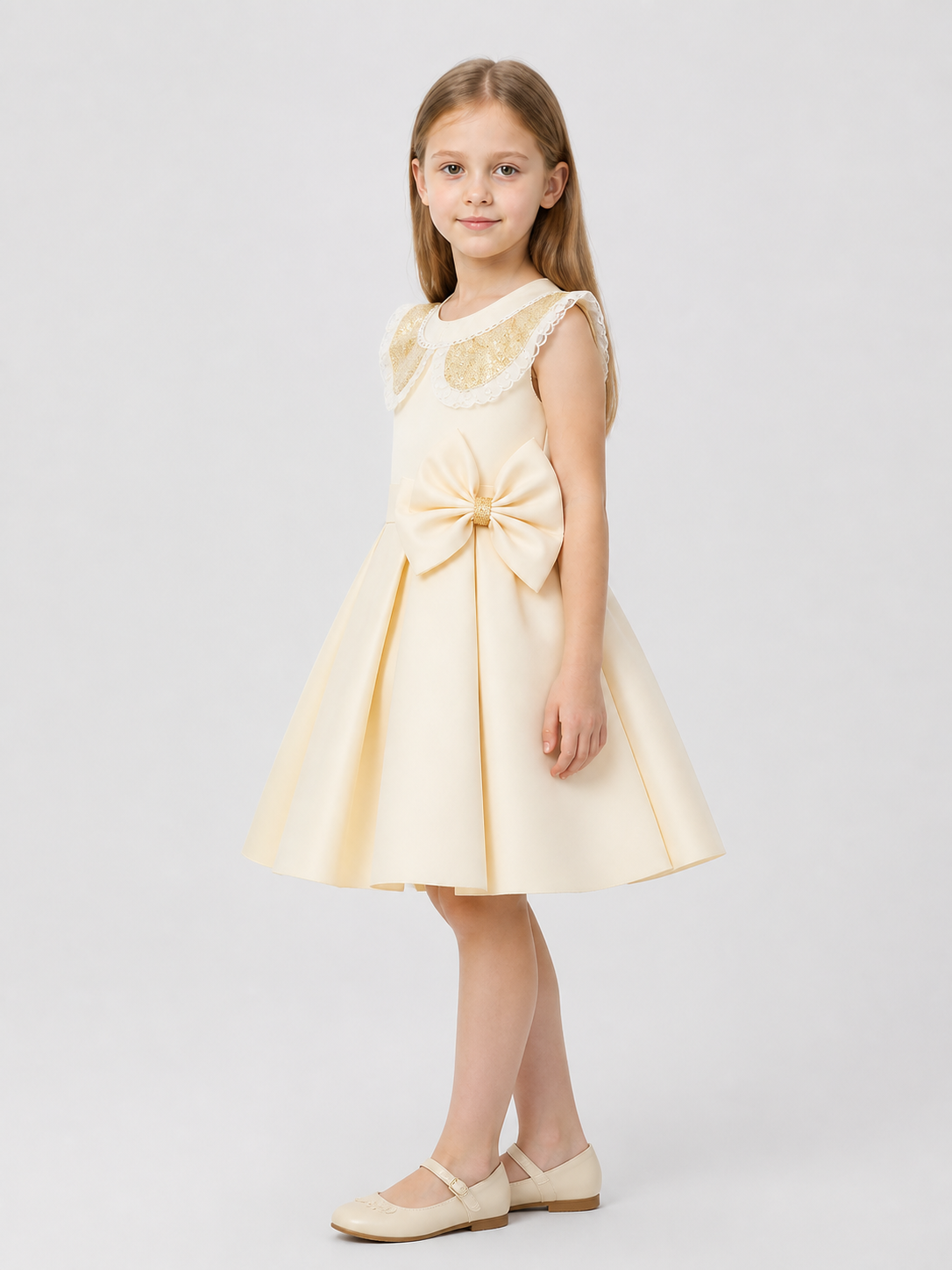 Dressy Dress with Bow, Lace, and Full Skirt
