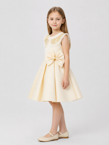Dressy Dress with Bow, Lace, and Full Skirt
