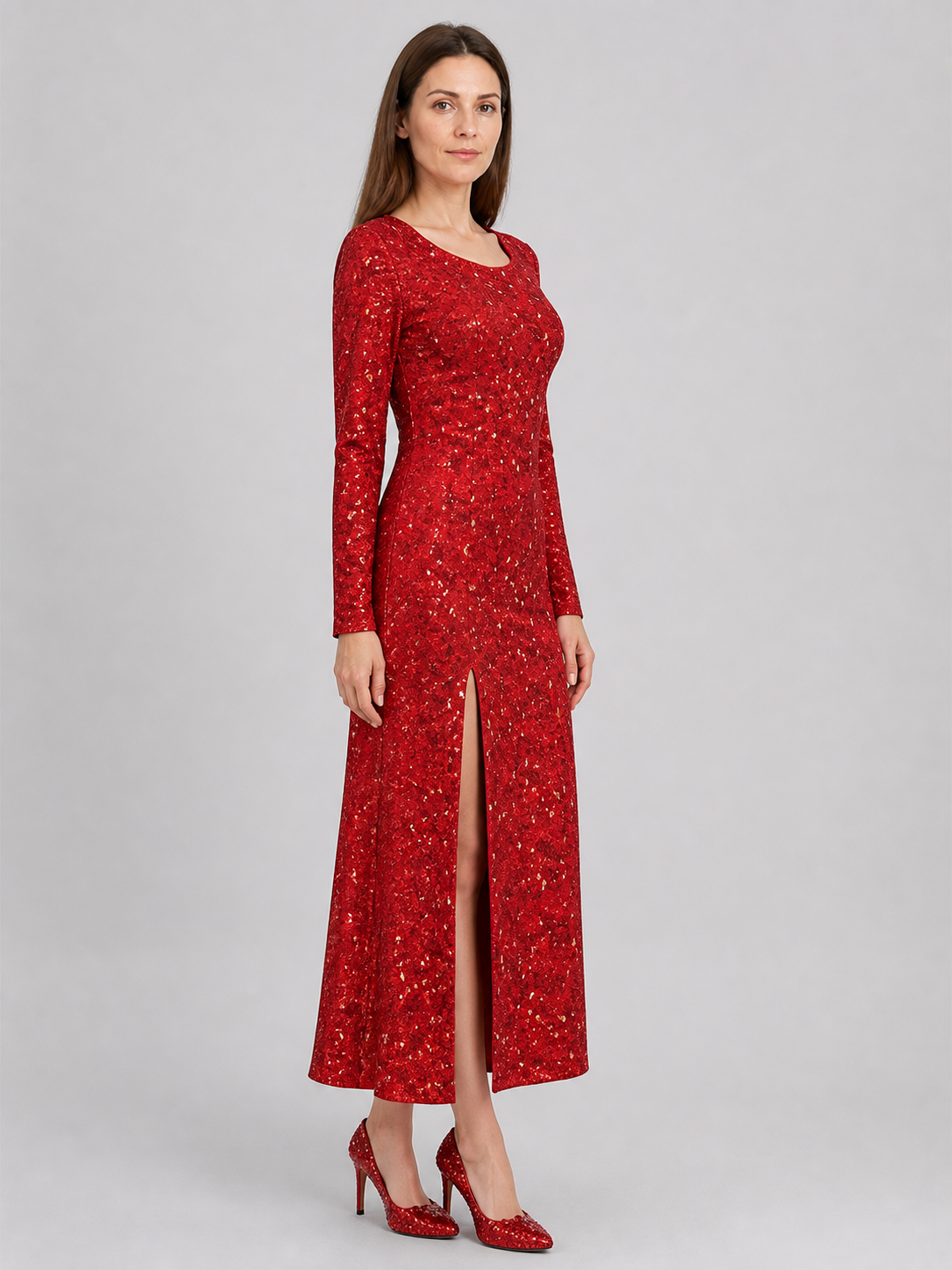 Shrek 2 Fairy Godmother Cosplay Dress, Red with Sequins side view