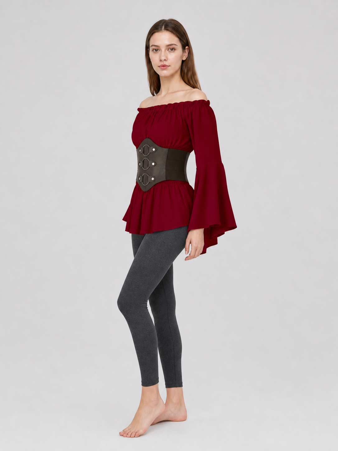 Costume Dress with Belt and Flared Sleeves