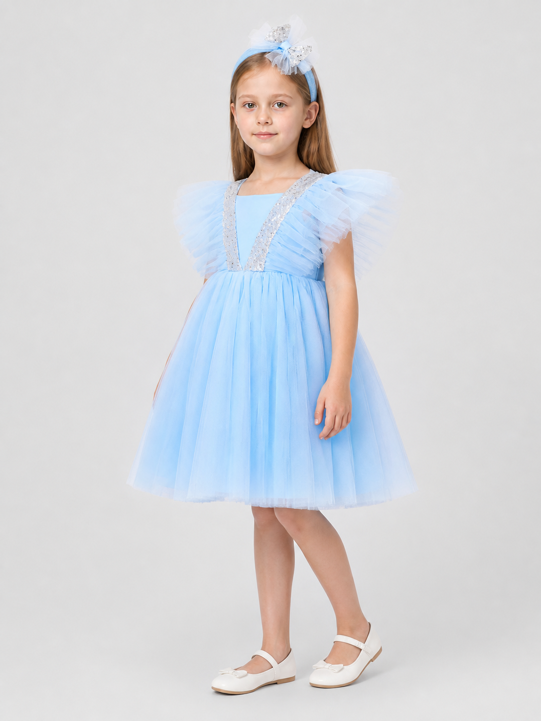 Princess Dress for Girls with a Full Skirt and Sleeves side view