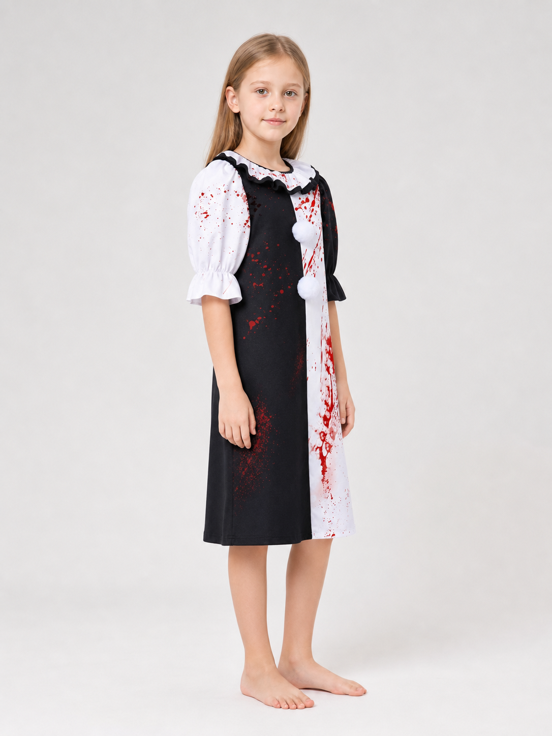Clown Dress Costume with Ruffles and Red Splatter