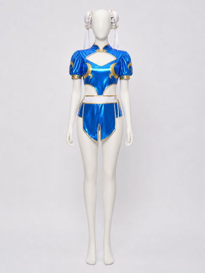 Chun-Li Street Fighter Cosplay Costume with Accessories side view
