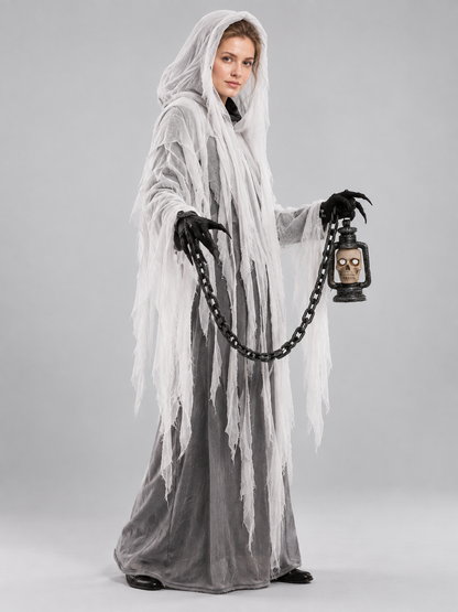 Ghost Costume with Hood, Chain, and Lantern side view