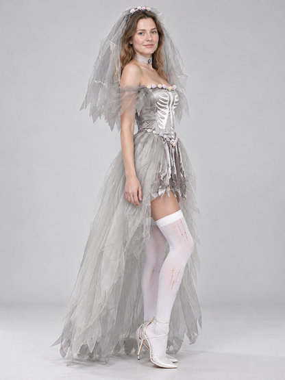 Gray Tulle Skeleton Costume with Veil