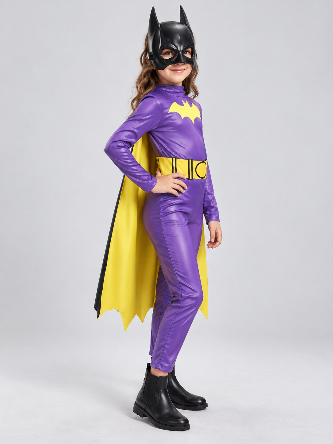 Kids' superhero costume purple with cape