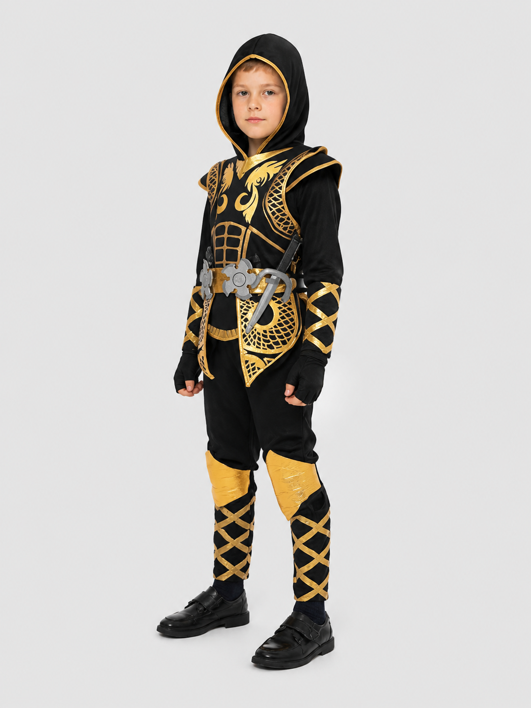 Naruto Black and Gold Ninja Costume with Hood side view
