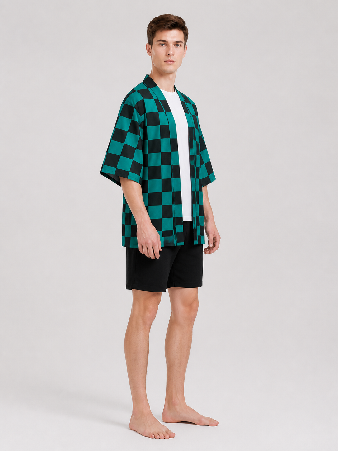 Tanjiro Long Plaid Cloak with Wide Sleeves