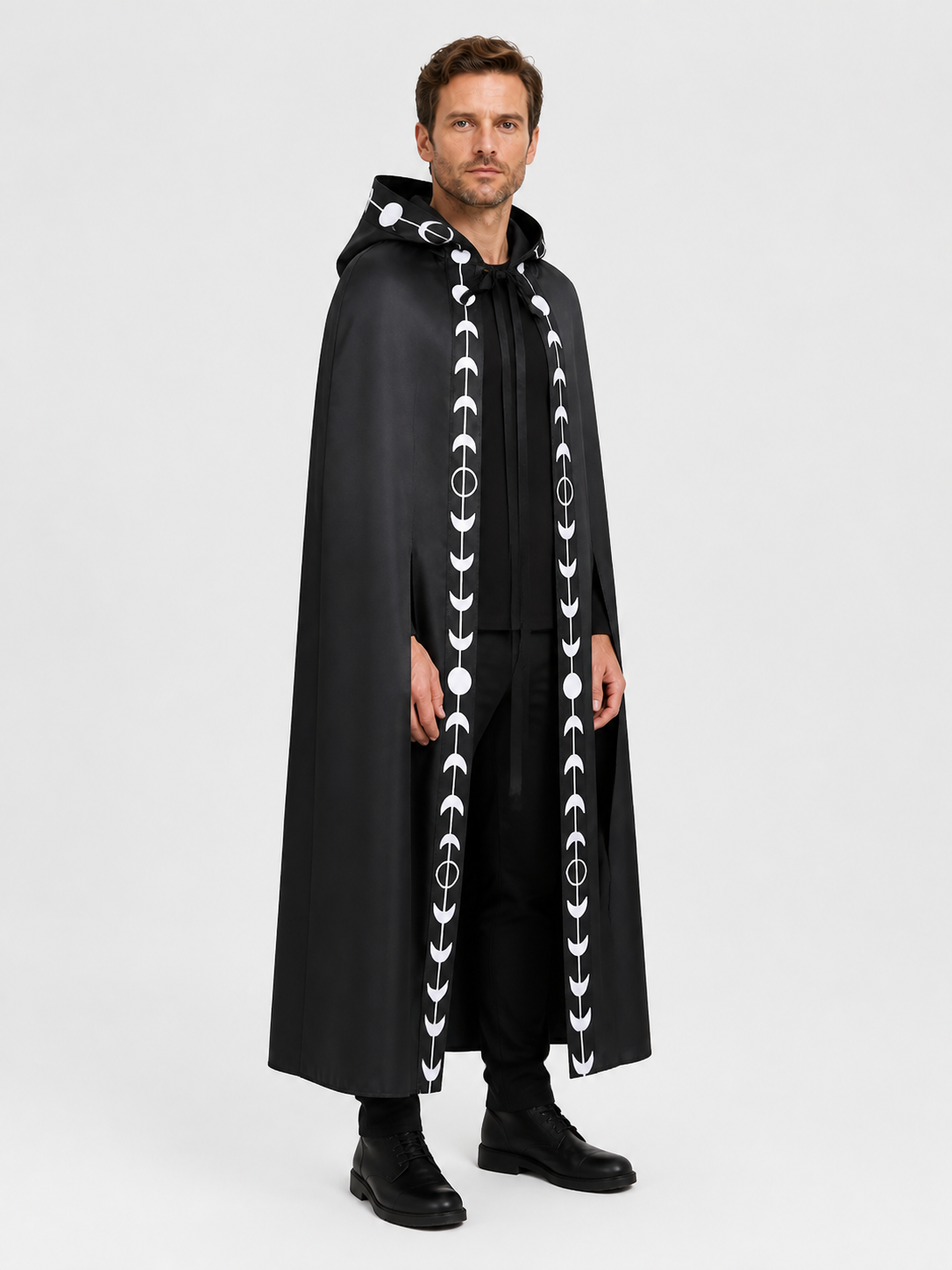 Black Hooded Cloak for Halloween, Vampire Costume side view