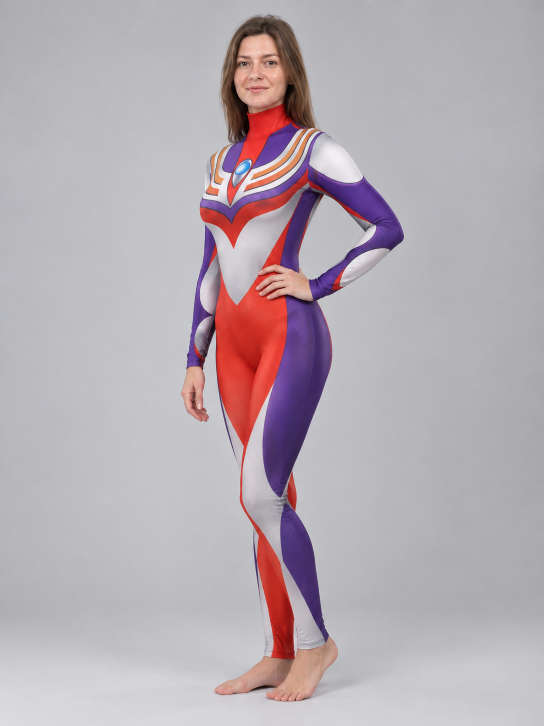 Cosplay Jumpsuit with High Neck and Geometric Print