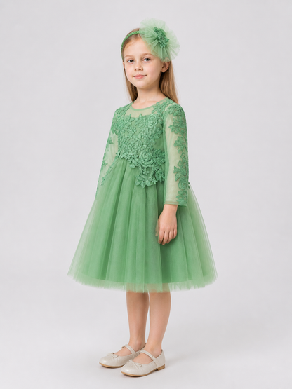 Embroidered Princess Dress with Full Skirt and Headband side view