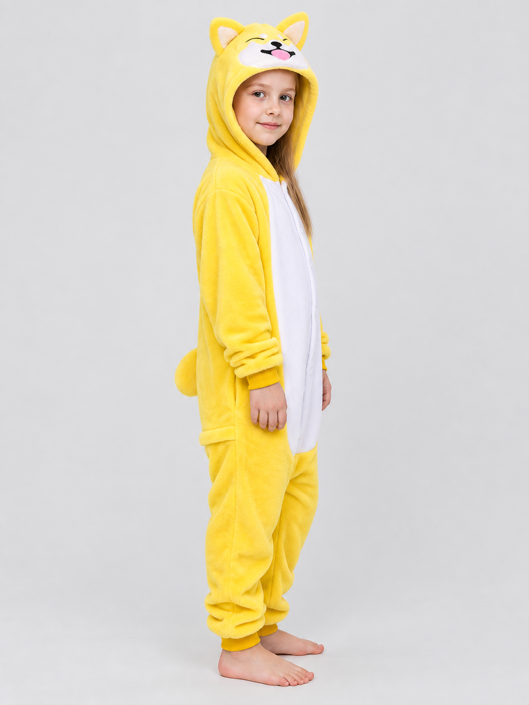 Yellow Flannel Pajama Jumpsuit with Hood and Ears