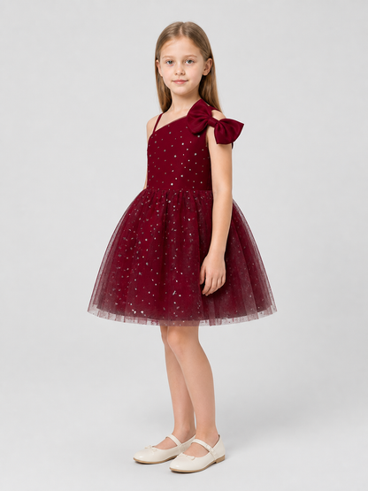 Princess Dress with a Tulle Skirt, Sequins, and Bow side view