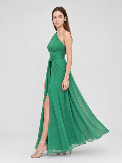 Emerald Green One-Shoulder Evening Dress