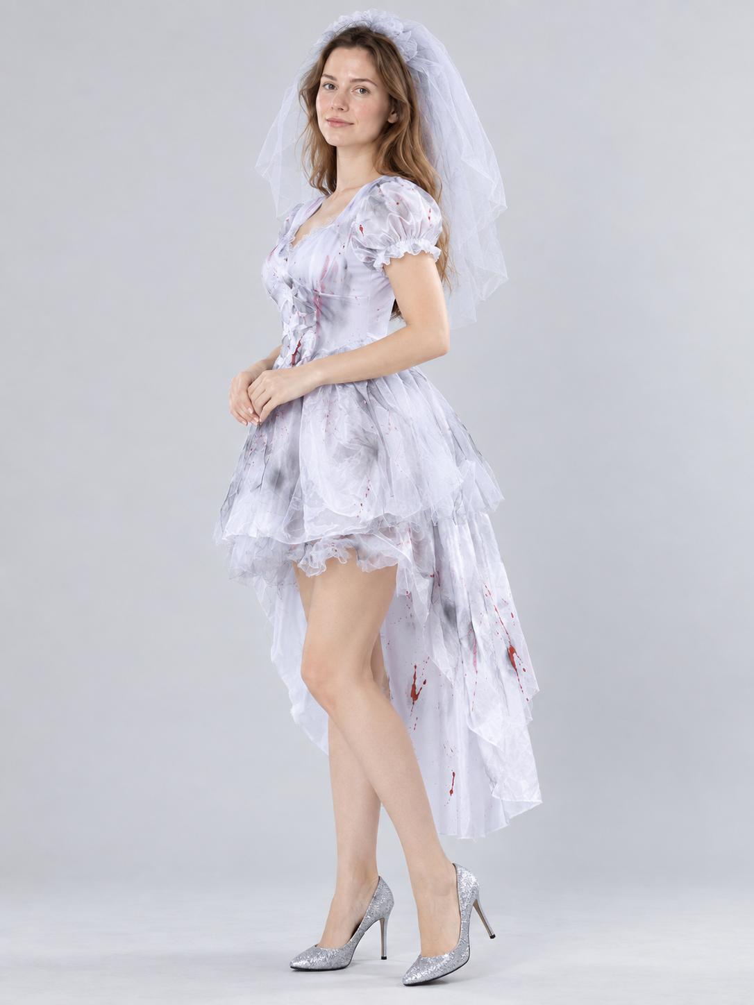 Ghost Bride Carnival Costume White with Veil and Lace
