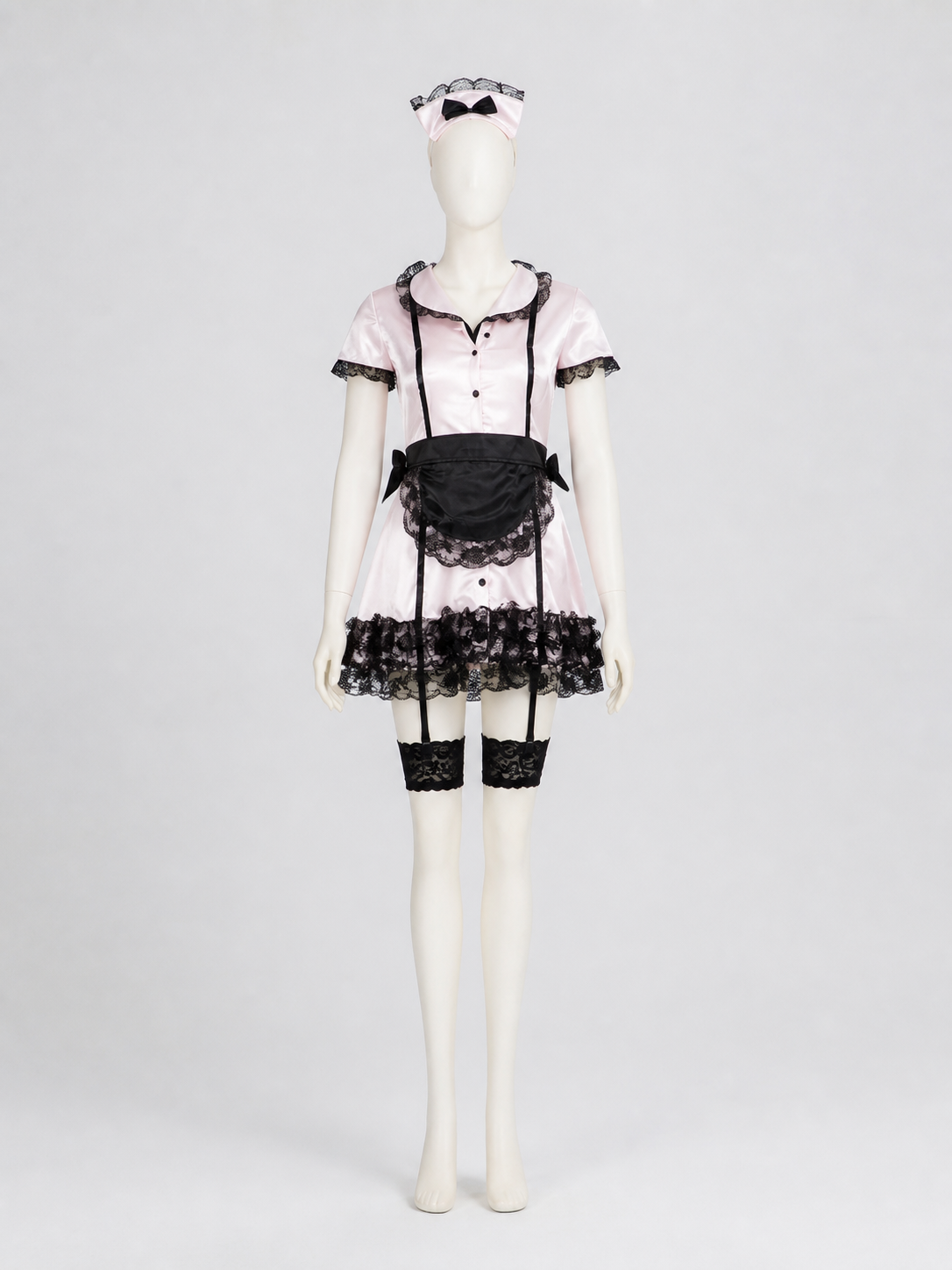 Short Lace Maid Uniform, Pink and White side view