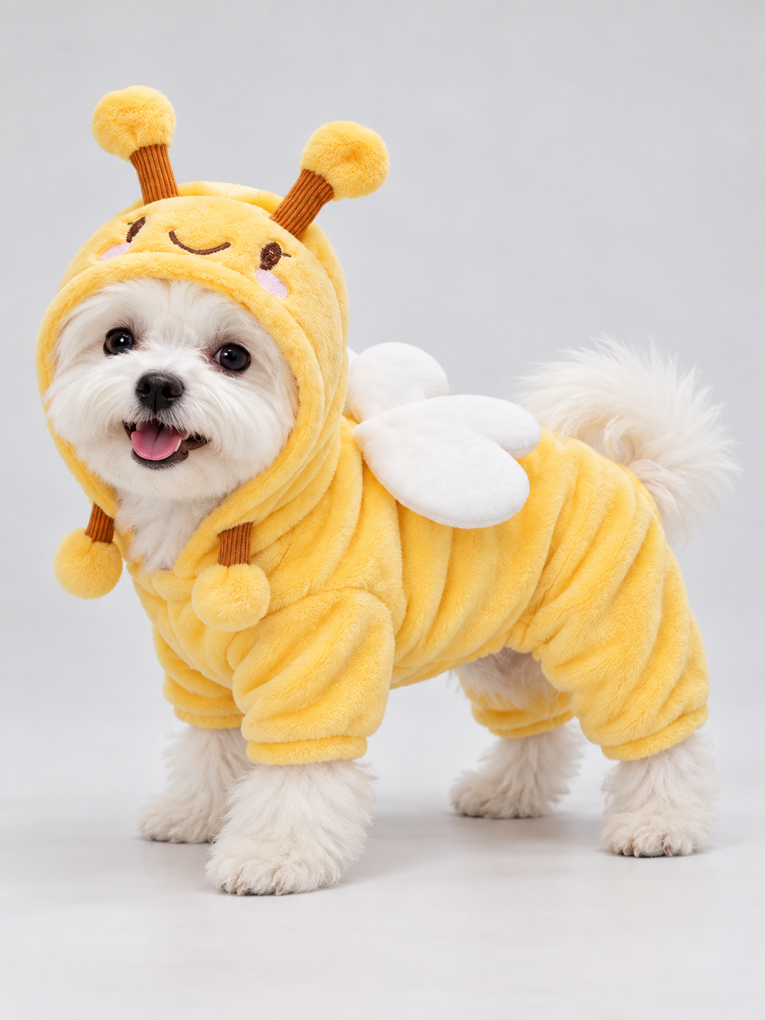 Bee Dog Costume in Yellow Fleece with Wings and Hood