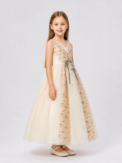 Long, Full Princess Dress with Embroidery side view