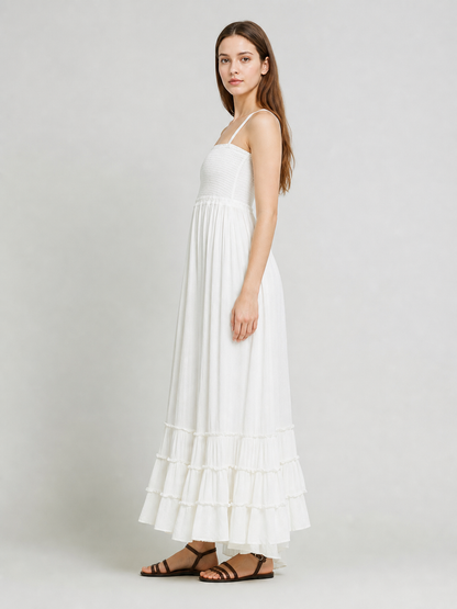 White Boho Maxi Dress with Open Back