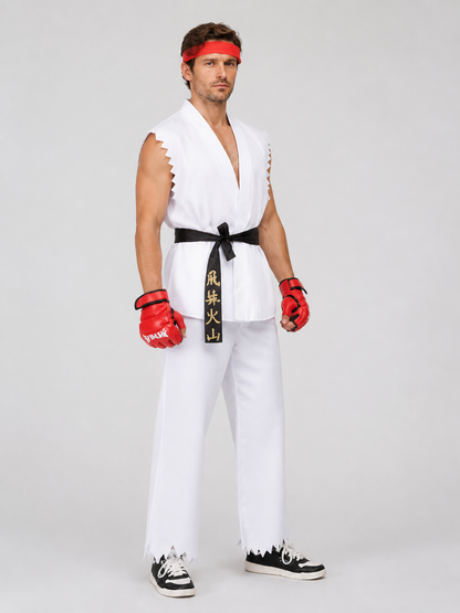 Ryu Street Fighter Cosplay Costume, White Set side view