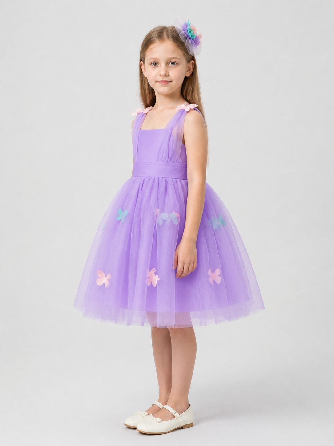 Sleeveless Girls’ Tutu Dress with Butterflies side view