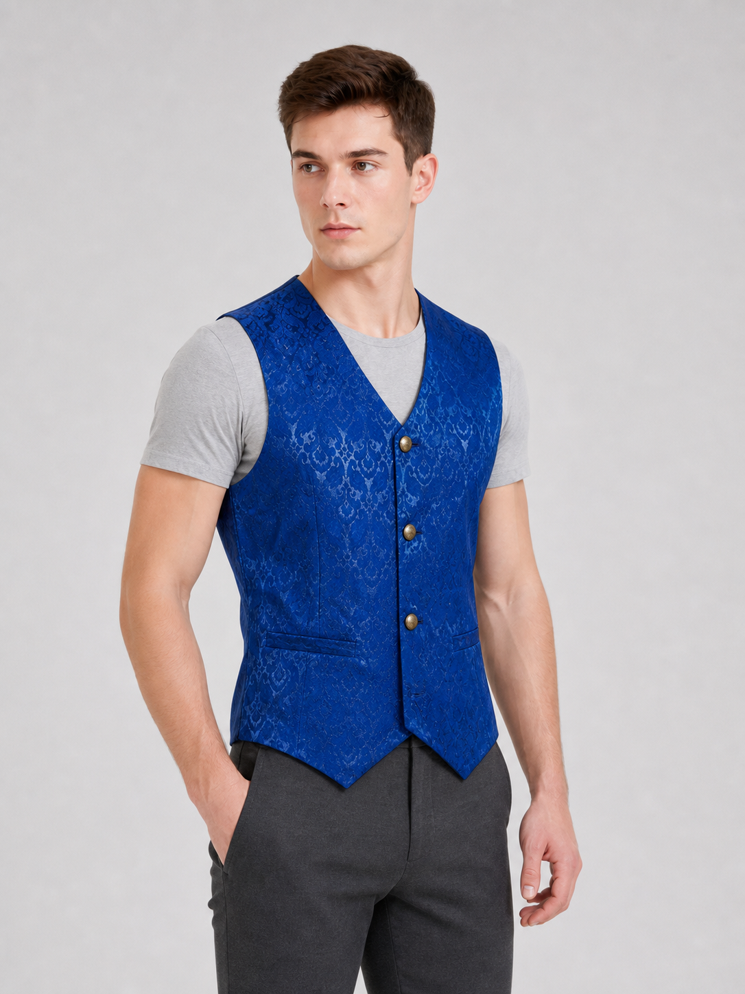 Short Jacquard Vest with V-Neck