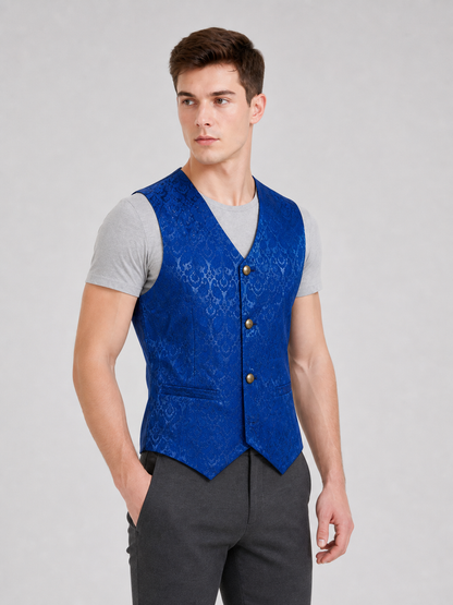 Short Jacquard Vest with V-Neck