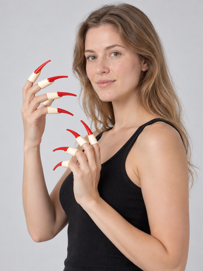 Long Red and White Cosplay Fake Nails 10 Pcs 7 cm