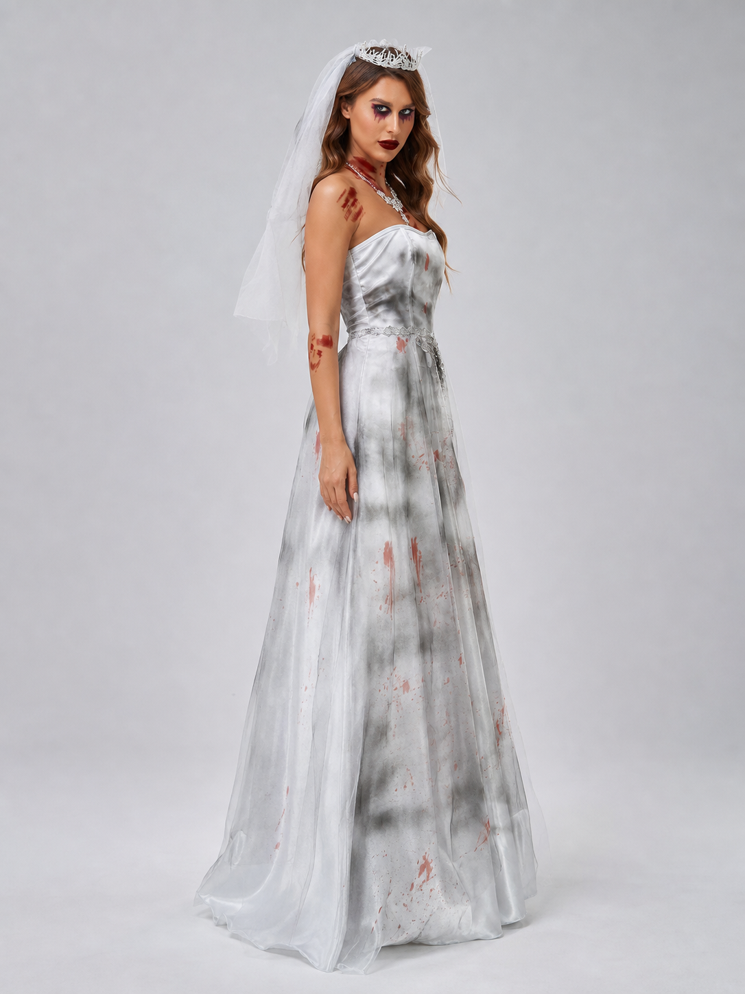 Wedding-Style Dress with Red Accents