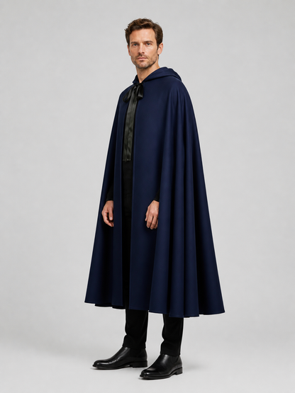 Cosplay Hooded Cloak, Open Front, Blue/Black side view