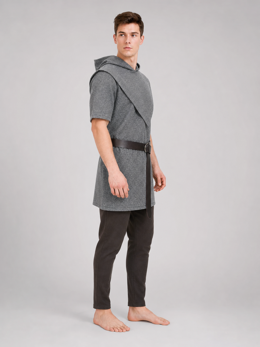 Silver Hooded Tunic Top with Wide Belt