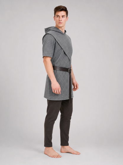 Silver Hooded Tunic Top with Wide Belt