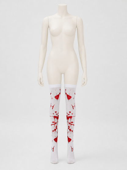 White Long Socks with Red Blood Splatter, Pair side view