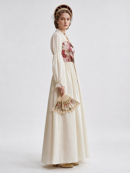 Retro Palace-Style Dress with Floral Print