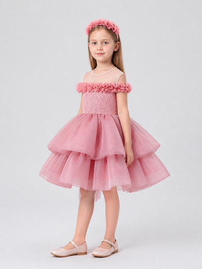Princess Dress with Headband, Full Skirt, Pink side view