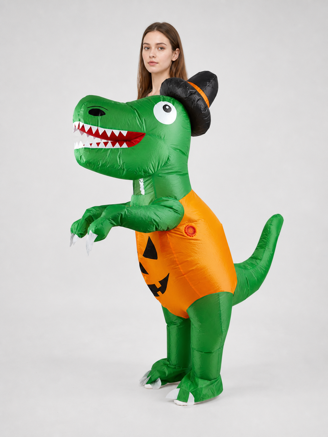 Inflatable dinosaur costume with pumpkin insert