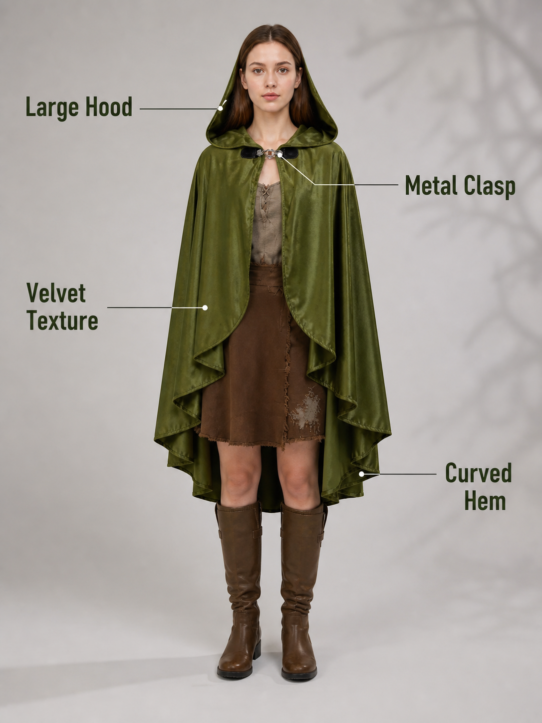 Green Costume Cloak with a Large Hood
