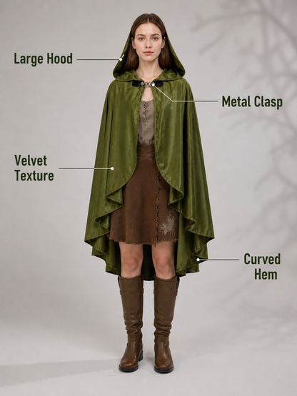 Green Costume Cloak with a Large Hood