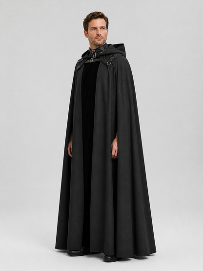 Gothic Black Hooded Cape for Halloween and Cosplay side view