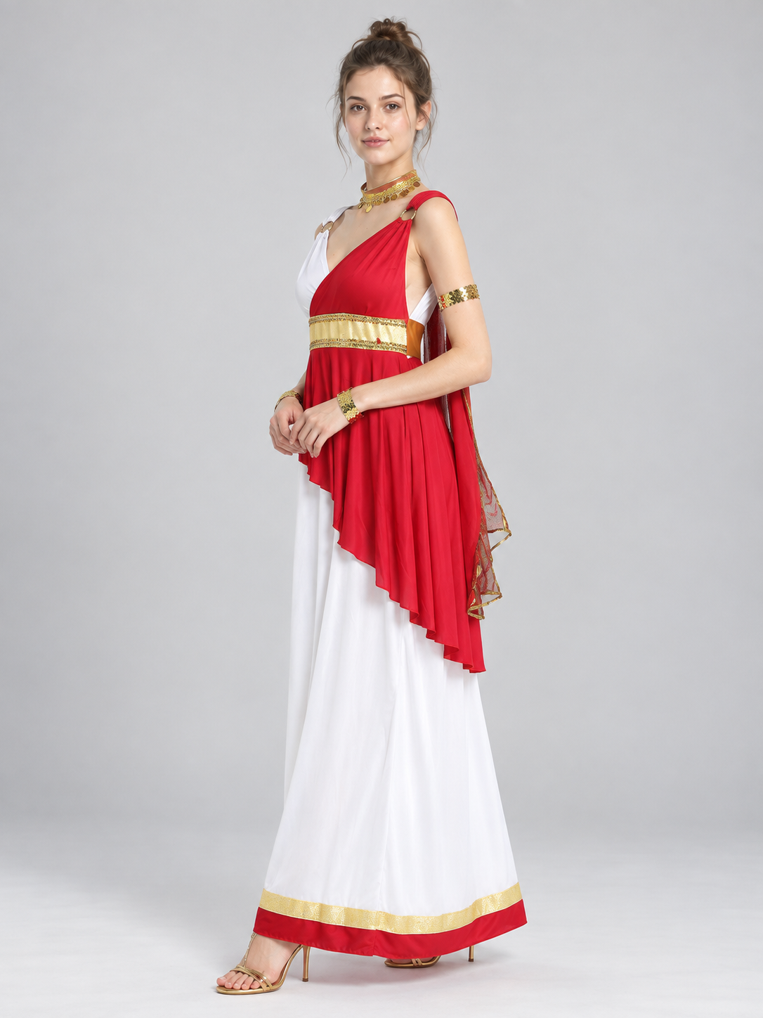 Carnival Dress with Red Asymmetrical Draping