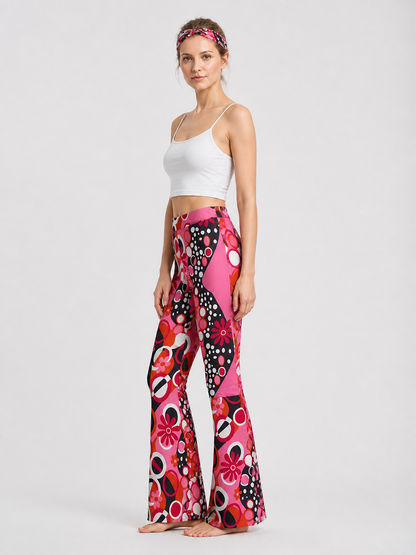 Flare-Leg Pants with a Bright Floral Boho Print side view