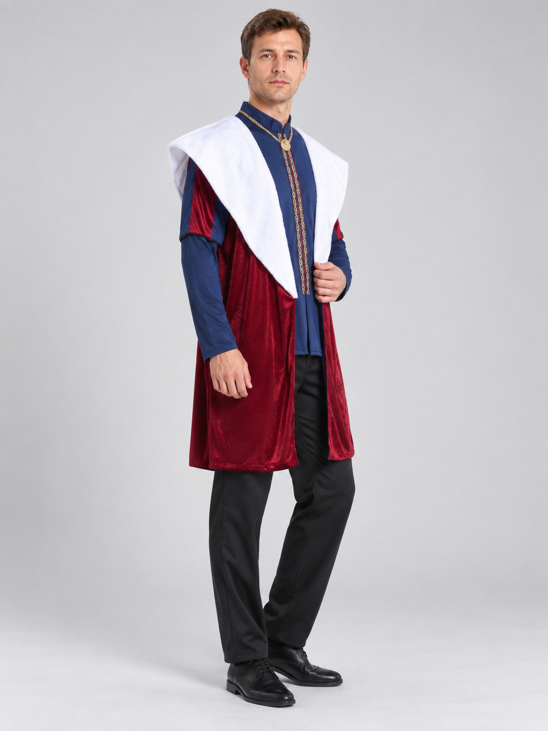 King Carnival Costume with Red Cape and Chain