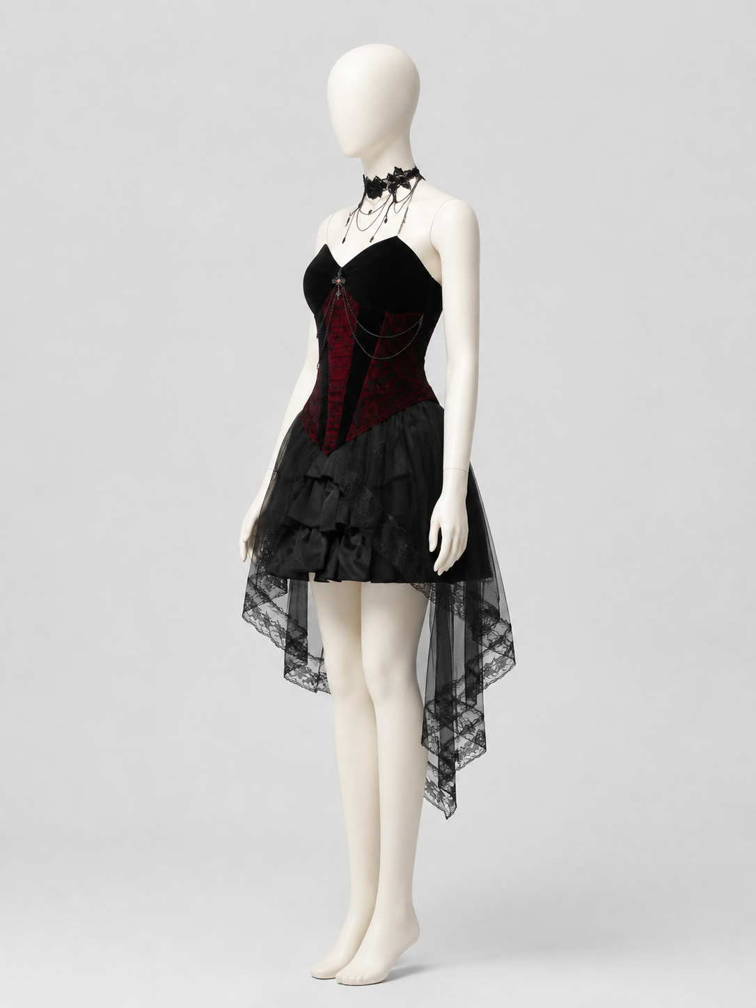 Gothic Black-and-Red Halloween Costume Dress side view