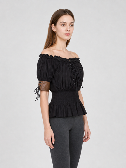 Gothic Off-the-Shoulder Lace-Up Top