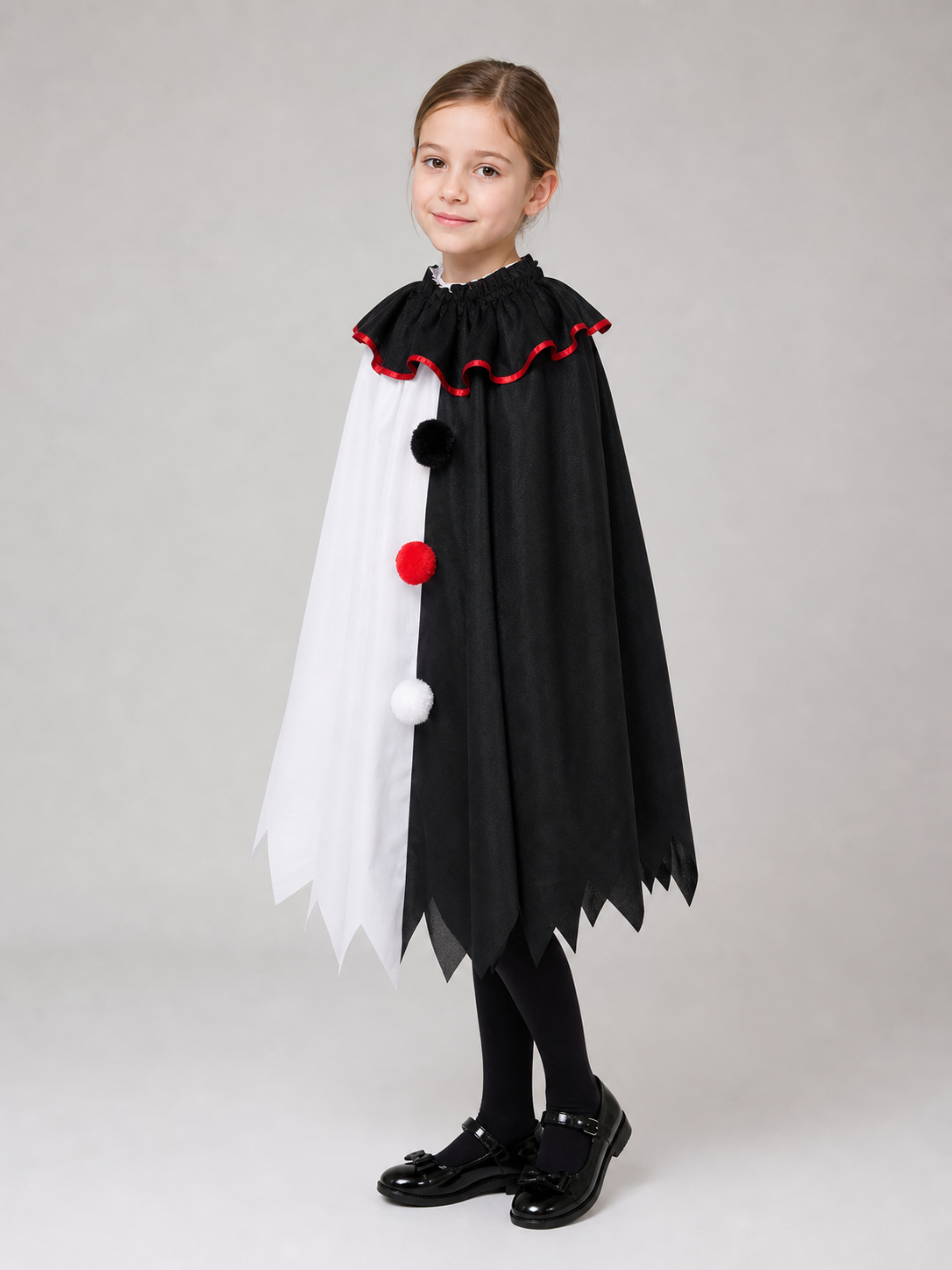 Horror Clown Cape, Black and White with Red Trim