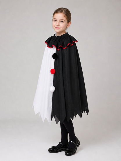 Horror Clown Cape, Black and White with Red Trim
