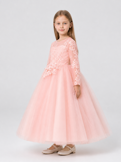 Puffy Pink Princess Dress with Floral Decor side view