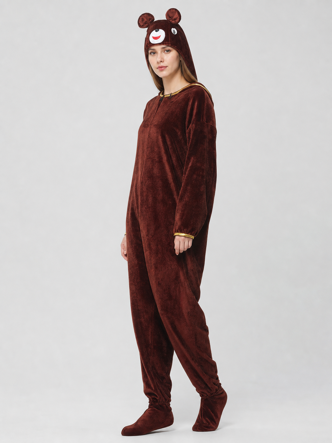 Dark Brown Bear Costume with Hood side view