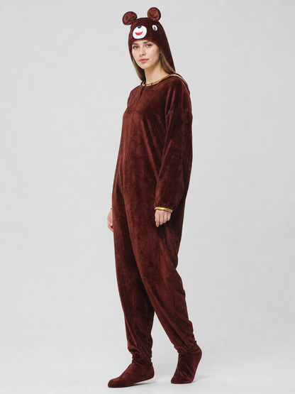 Dark Brown Bear Costume with Hood side view